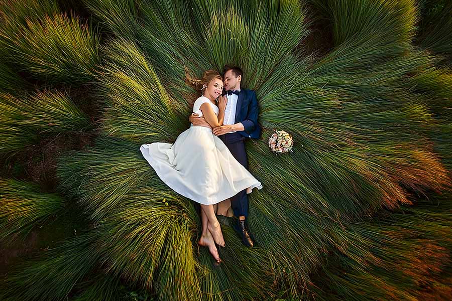 Hochzeitsfotos und Hochzeitsfilme mit der Drohne von den Fotostudios + FilmStudios Blickfang2 in Andernach und Weinheim