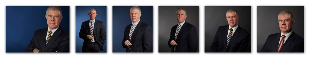 Fotostreifen 11: Karriere-Portraits in Serie, unterschiedliche Kopfhaltungen, Gesichtsausdrücke und Hintergründe