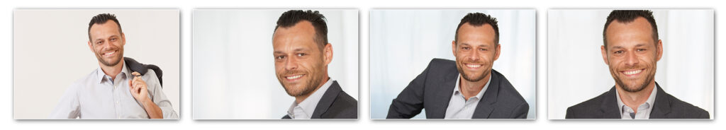 Fotostreifen 9: Business-Headshots, dezente Variation in Körpersprache und Lächeln